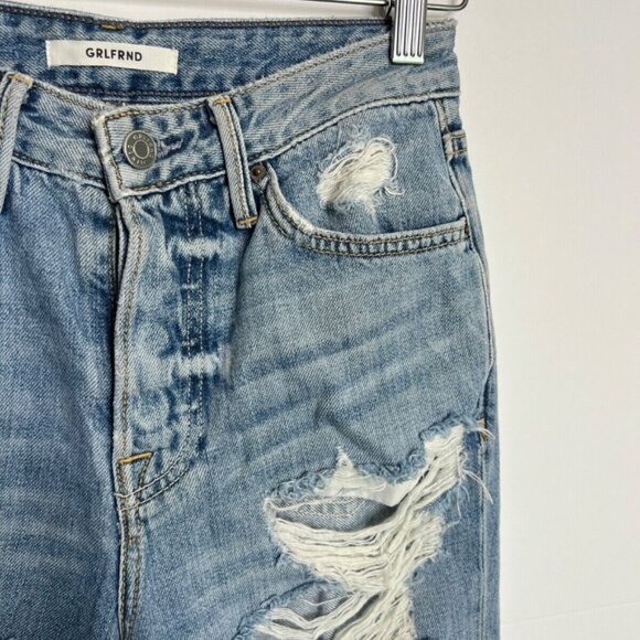 GRLFRND Mica Jeans Size 24 Distressed High Waisted Button Fly High Light Blue - Picture 6 of 7